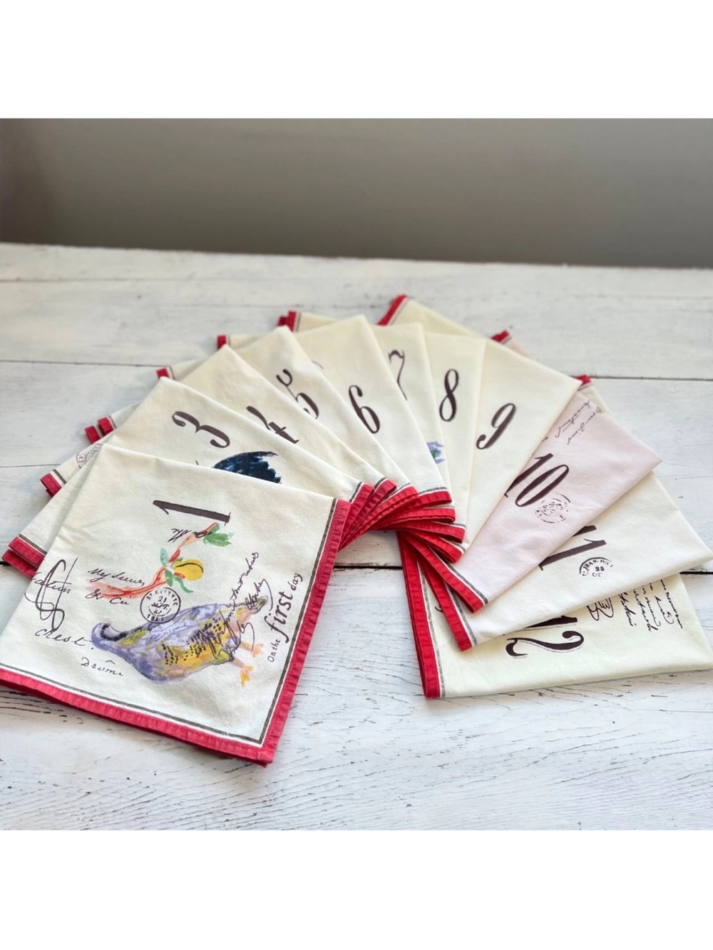 Set of 11 ~ Williams Sonoma 12 Days of Christmas 19x20 Napkins Holiday Cotton WS